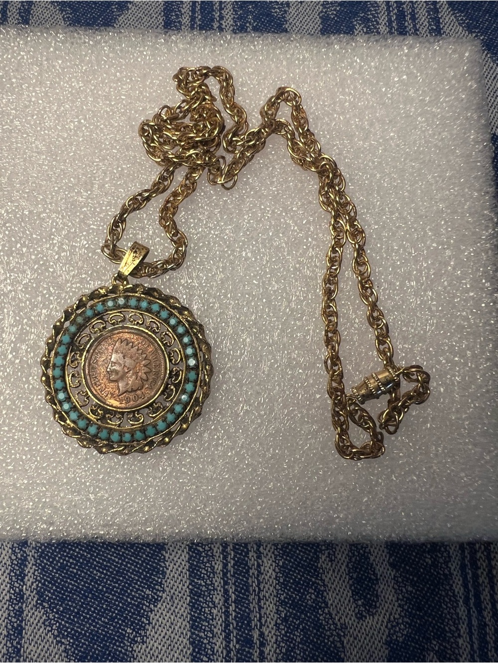Gold-Tone Turquoise Coin Pendant Necklace